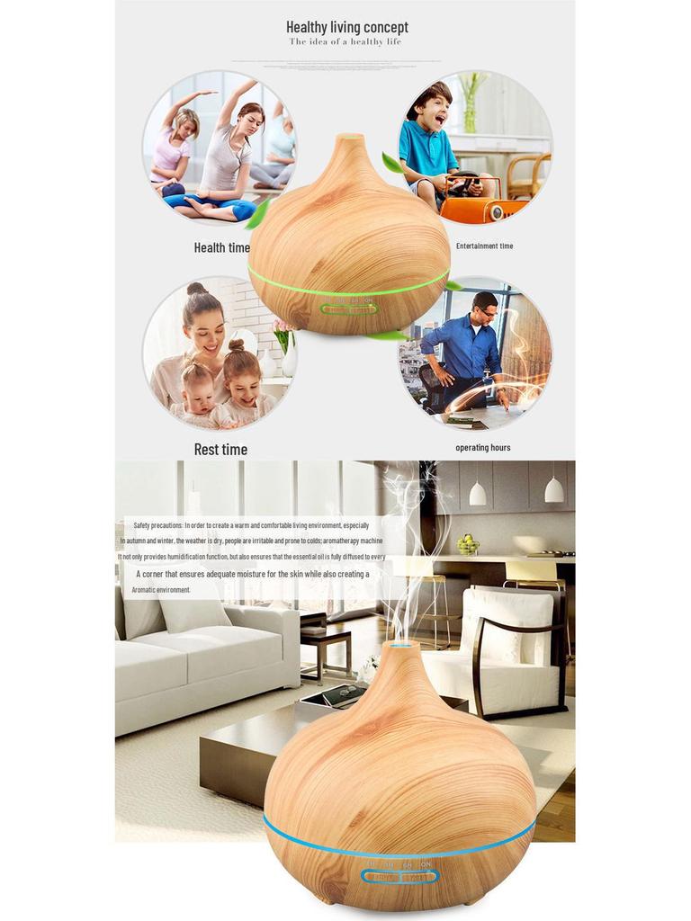 Silent Wood Grain Humidifier: Large Capacity for Bedroom, Ideal for Babies and Pregnant Women, Air Purification & Aromatherapy