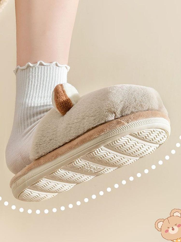 Толстые пушистые тапочки для дома, меховые тапочки с ушками животных, 2024, новые хлопковые тапочки, нескользящие теплые тапочки для спальни