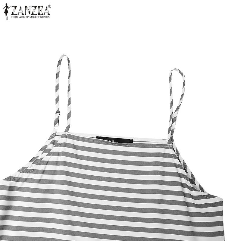 ZANZEA Женское праздничное летнее повседневное платье-комбинация без рукавов на бретелях с полосатым принтом