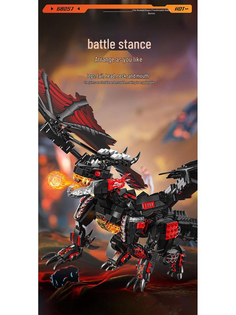 Leyi 68257-8 Ice & Fire Dragon Mecha Dinosaur Educational Building Block Model for Kids