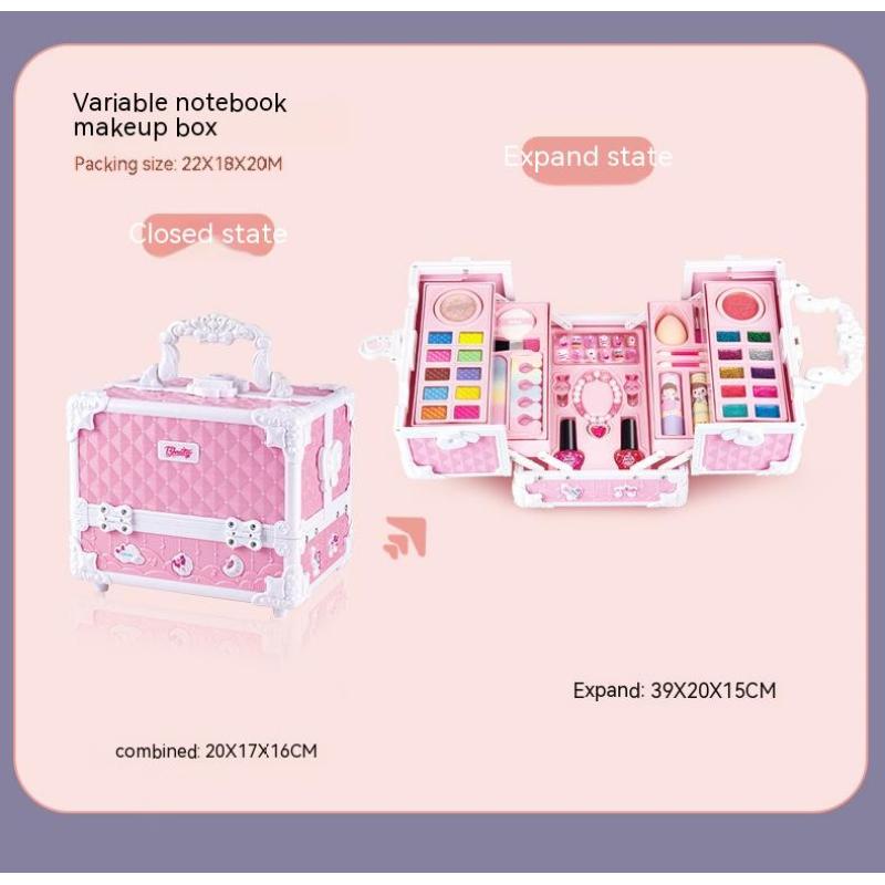 Набор для макияжа для девочек, коробка для макияжа, чемодан, моющийся набор для макияжа, полный набор, губная помада, тени для век, наклейки для лака для ногтей, детская игра, игрушка в подарок