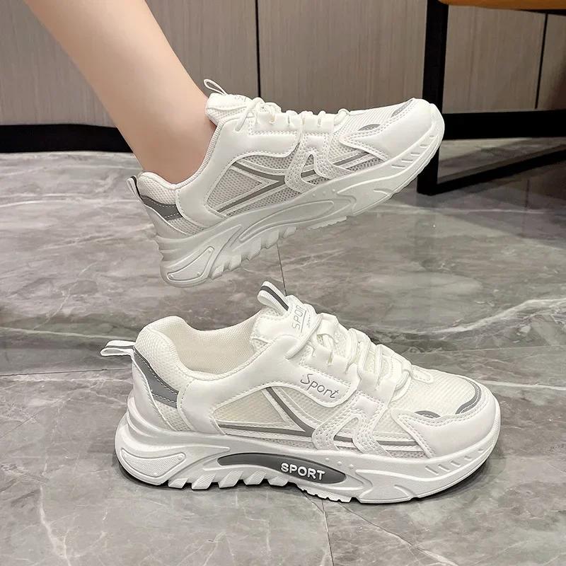 Fashion Women's Fashion Lace-up Casual Sneakers Lightweight Soft Sole Running Shoes for Women Thick Soled Mesh Breathable Sports Shoes