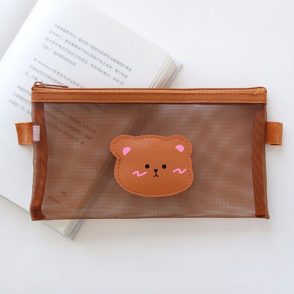 Pen Bag Stationery School Supplies Mesh Pencil Case Storage Bags Bear Pencil Bags Kawaii Pencil Bag