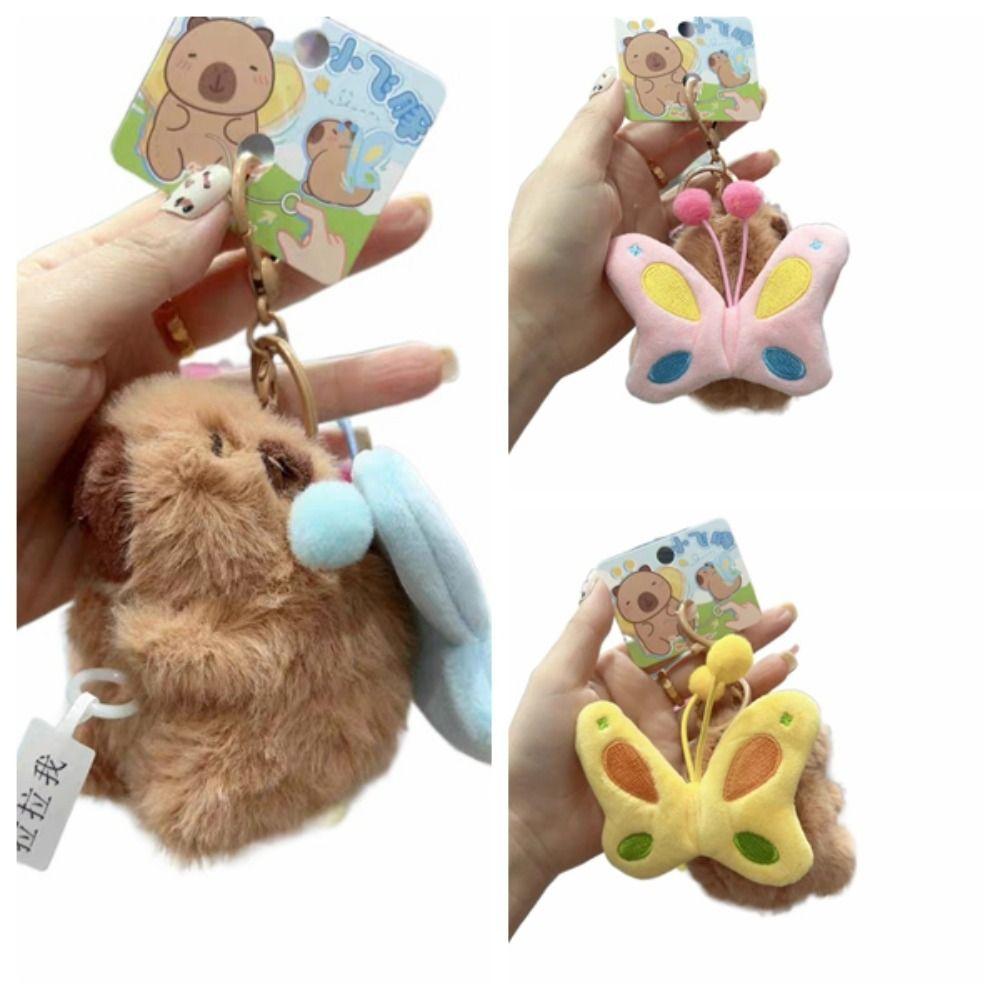 Cartoon Plush Capybara Keychain Pull Butterfly Car Keyring Funny Capybara Dolls Pendant  Bag Decor