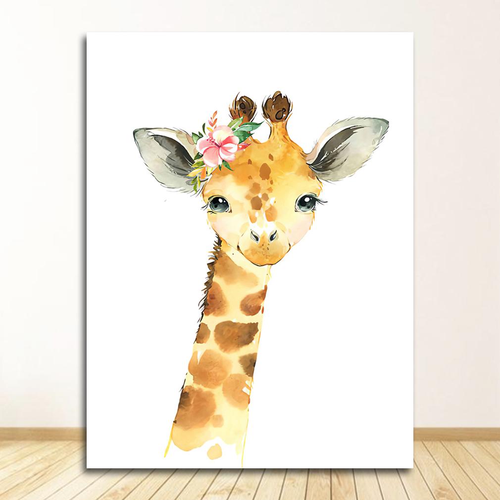 Плакаты на скандинавскую тему и принты, настенная живопись на холсте, настенные картины для детской комнаты, декор для детской комнаты, милый олень, зебра, лев, кролик, свинья, цветок