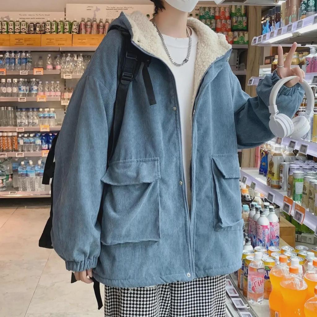 Men's Loose Plush Corduroy Jacket - Thick Lambswool Winter Coat, Korean Style Youth Trend