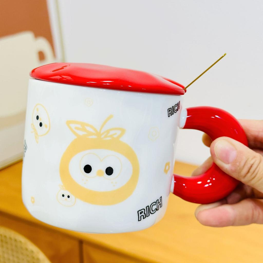 Открывающийся небольшой подарочный набор с крышкой в виде мультяшного кота, милая чашка для воды, набор для дома, керамическая чашка, высокая стоимость, маленькая оранжевая чашка