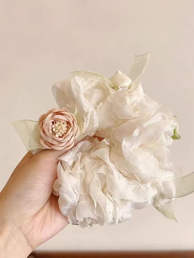 1pc Rose Flower Bow Lace Edge Large Intestine Hair Ring, Spring Elegant Flower Head Rope, High-end Ponytail Delicate Head Rope
