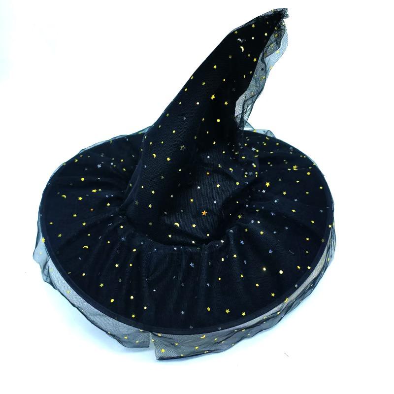 Хэллоуинская шляпа ведьмы с изогнутыми полями и мятым бархатом, готическая сетчатая вуаль для женского костюма колдуна, тканевый материал