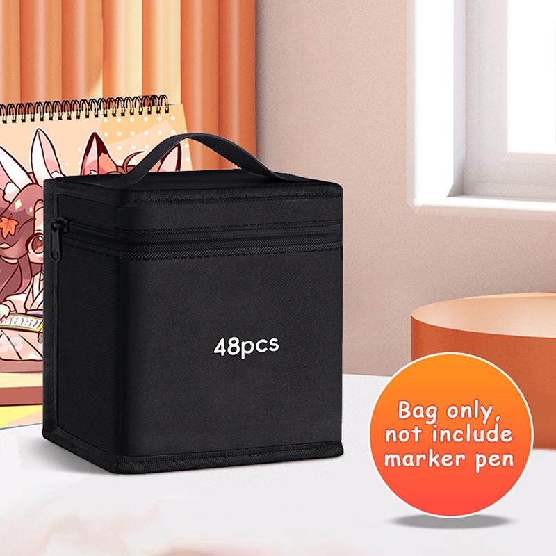 Markers Pen Black Storage Bag Massive Large Capacity Zipper Canvas Pencil Bag Watercolor Pen Stationery Bag Portable