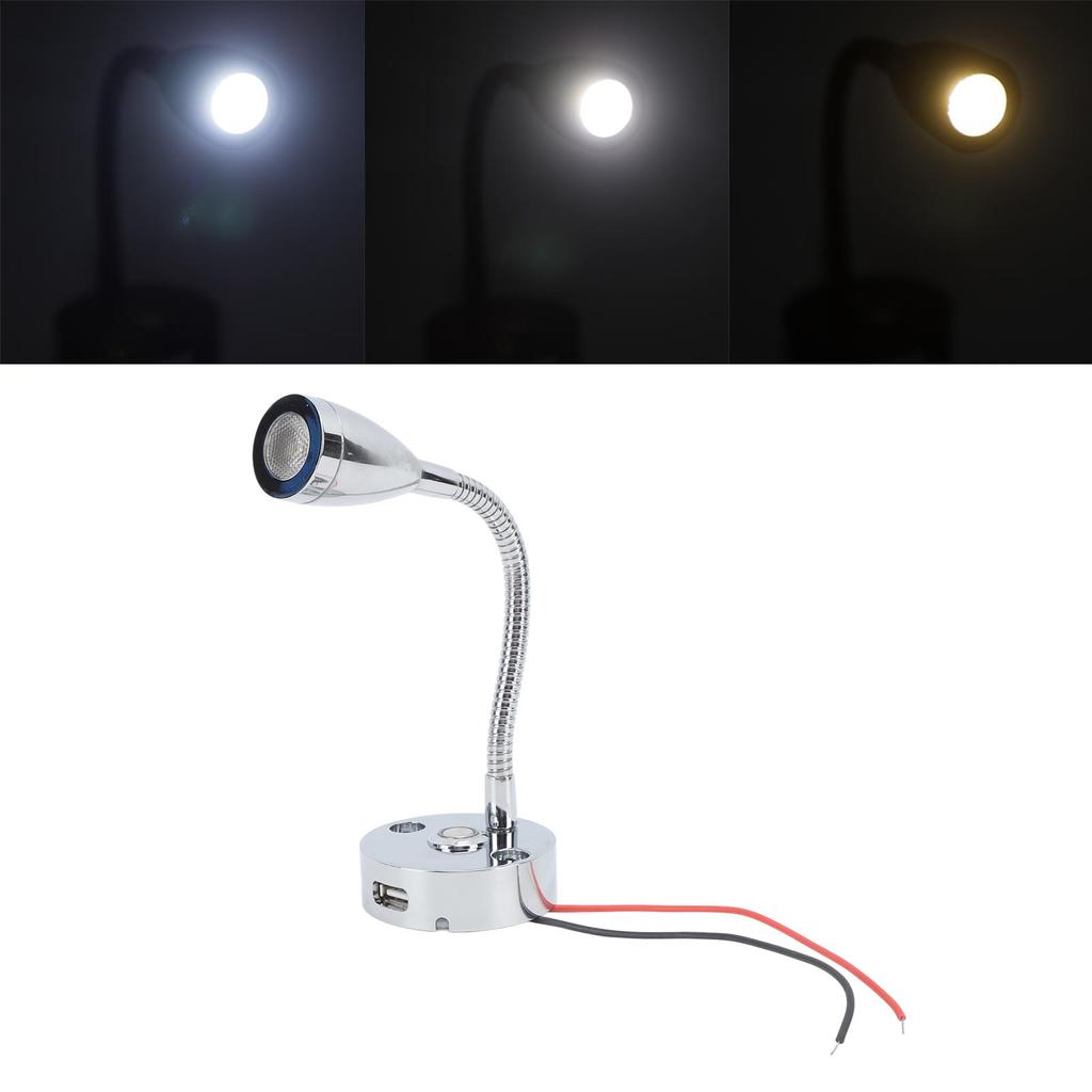 Светодиодный светильник для чтения в автодоме, хромированный, комнатный, прикроватный, для лодки, яхты, USB, 3 регулируемых цвета света, сенсорный светильник D