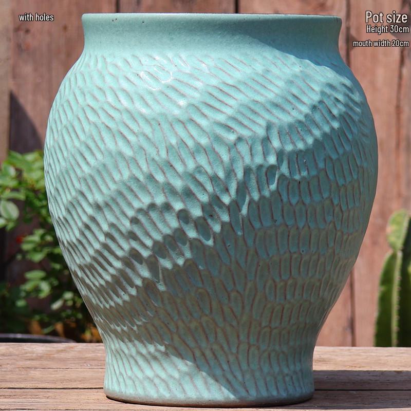 Handcrafted Retro Ceramic Pot for Large Succulents and Plants - Tall Cylinder Design for Bougainvillea, Roses, and Hydrangeas