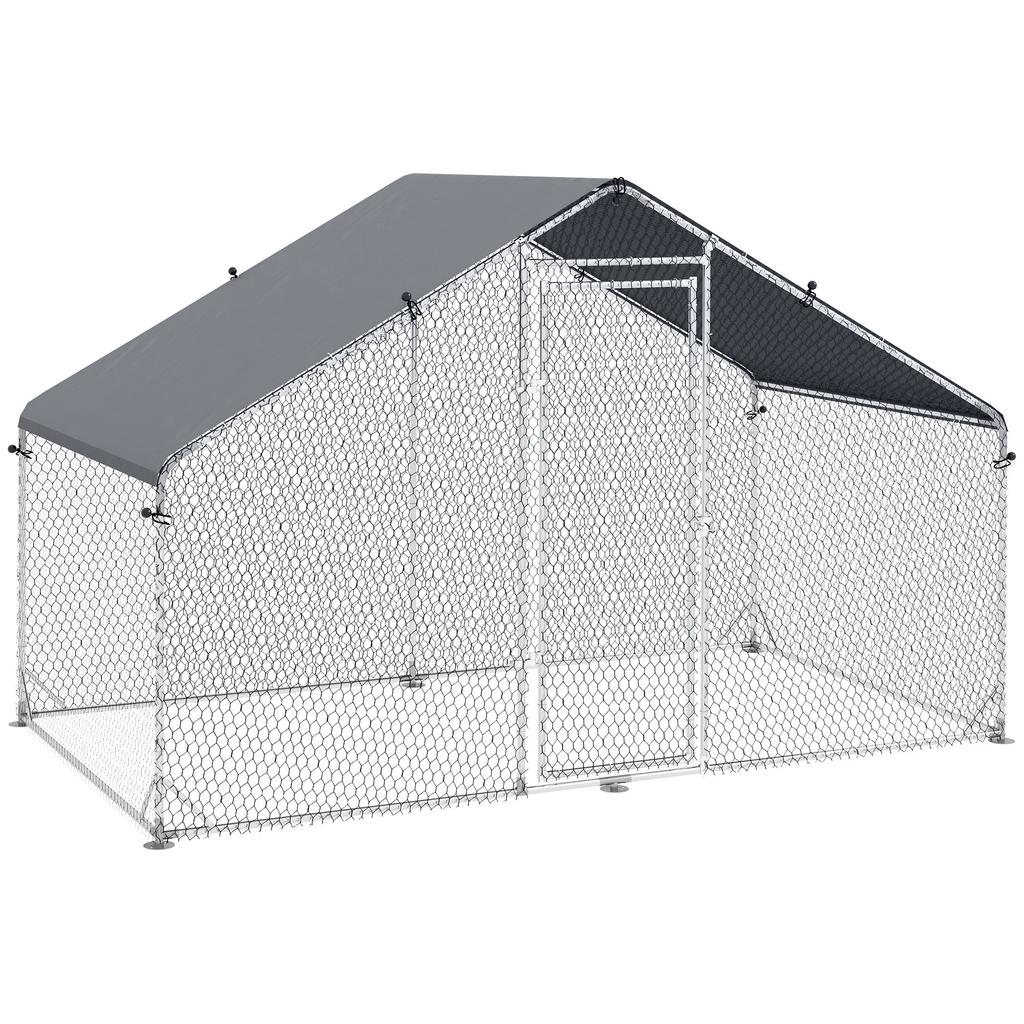 Galvanised Walk In Chicken Coop Hen House w/ Water-Resist Cover, 3 x 1.7 x 1.9m