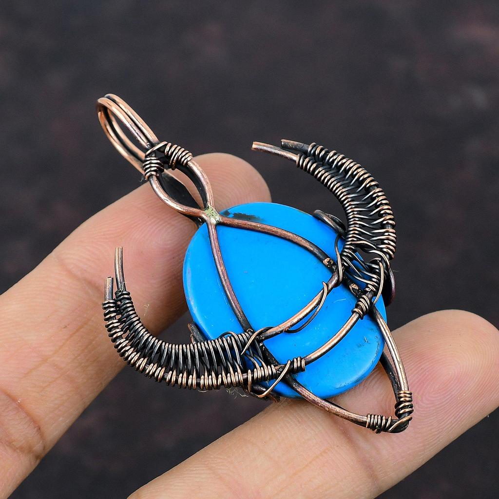 Подвеска из бирюзы «Спящая красавица», обмотанная медной проволокой, ювелирное изделие, подвеска в форме головы быка, подвеска из драгоценного камня ручной работы, медная подвеска, подарок для жены