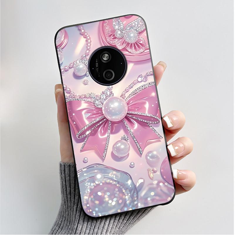 Пеналы с принтом для Nokia 110 4G 2024/HMD 110 4G/Nokia 125 4G 2024 Мягкий силиконовый черный чехол Милый цветочный мультяшный корпус