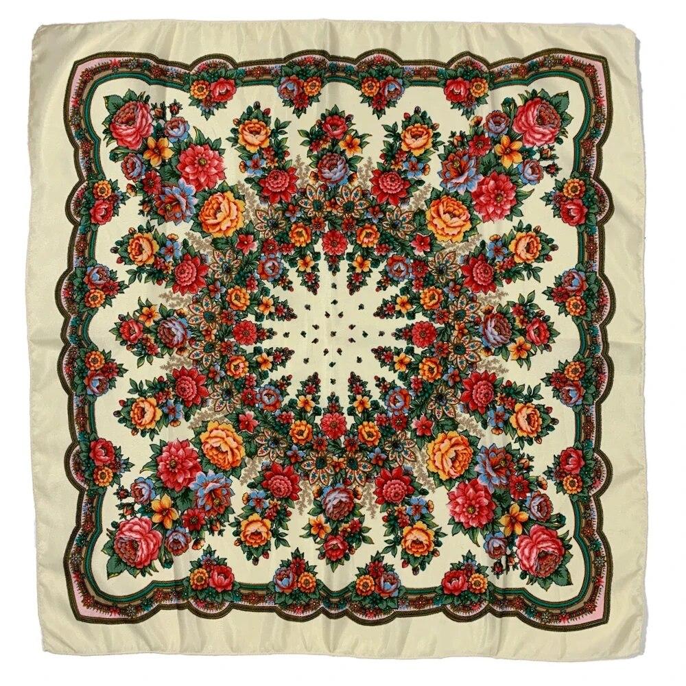 70*70cm Russian Square Scarf Women Floral Print Bandana Headband Scarves