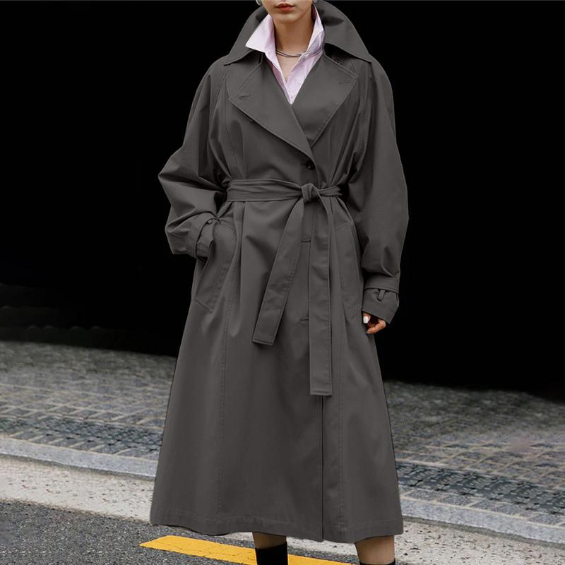 VONDA Женская мода лацкан длинный рукав однотонный пояс тренчкоты