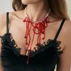 Сладкое готическое ожерелье с кисточкой из кровавого кристалла на Хэллоуин, чокер из имитации жемчужных бусин, шейные аксессуары, винтажная бижутерия