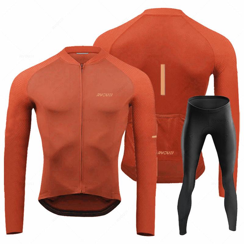 Rvouei 2026 New Autumn Long Sleeve Bib Pants Cycling Jersey Set Ropa Ciclismo Bicycle Clothing Bike Jersey Uniform Men Clothe