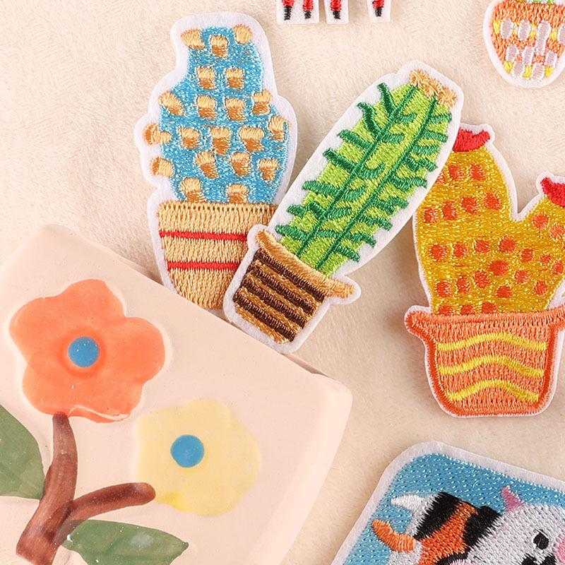 Вышивка наклейка мультяшная тканевая этикетка кактус аксессуары для одежды ручной аккаунт DIY пуховик нашивка наклейка тканевая наклейка