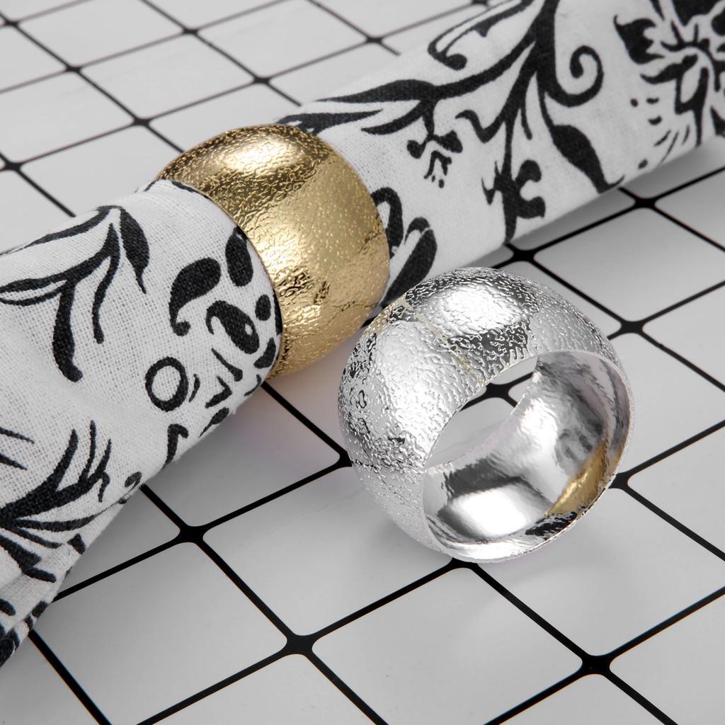 6pcs/set Napkin Ring Embossing Pattern Round Table Cloth Holder Serviette Buckle Gold/Silver Table Decor Wedding Party Feast