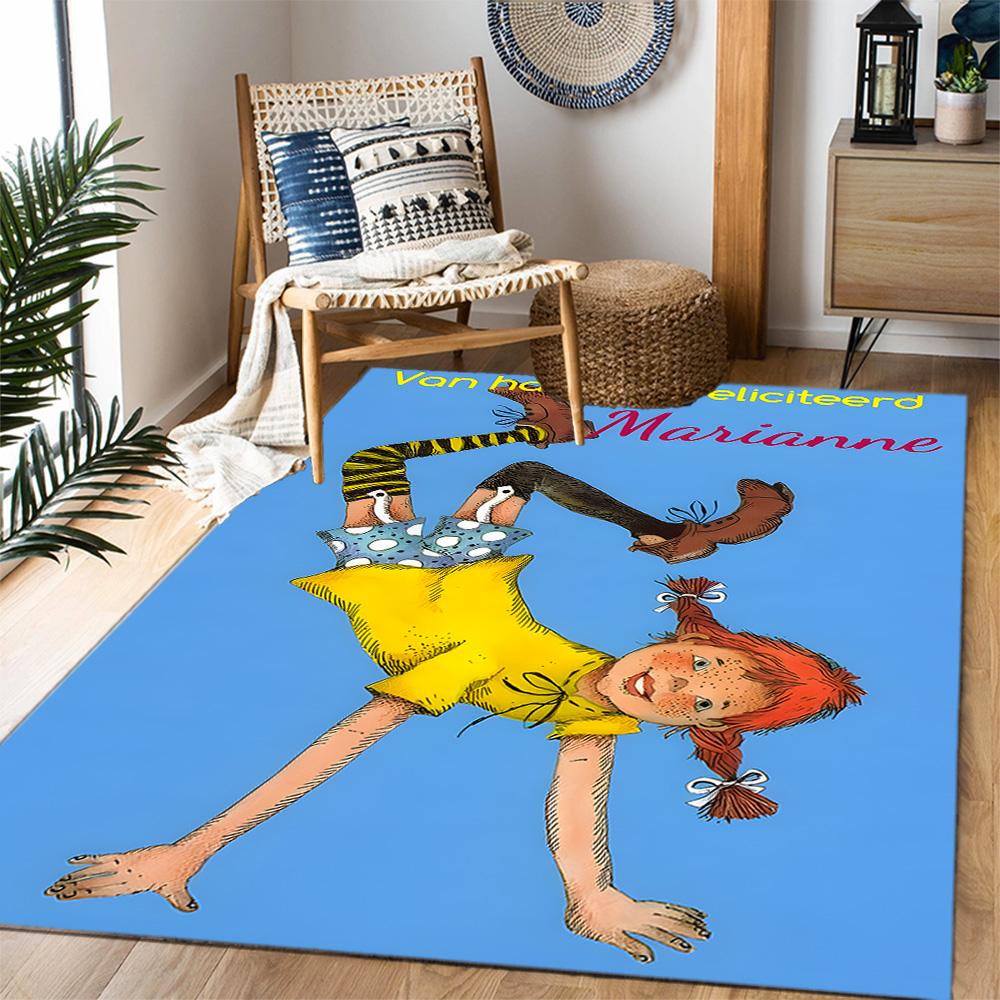 Pippi Happy Birthday Marianne! Themed Anti-Slip Rugs - Polyester Home Decor, Suitable for Bedrooms, Living Rooms, Doorways, Studios, and Decorations