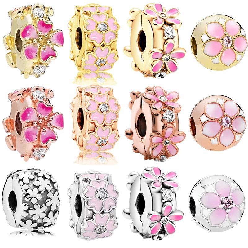 2025 Sparking Flower Clip Charm Beads Dangle Snake Fit Original Silver Bracelet Necklace Beads For Diy Jewelry Women Gift