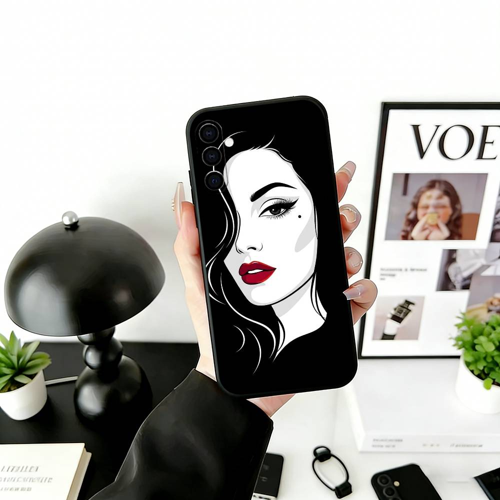 Line art Phone Case For Samsung Galaxy A73,A72,A71,A70,A53,A52,A51,Soft Silicone Black Cover