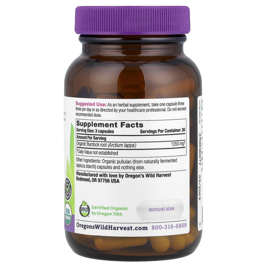 Oregon'S Wild Harvest, Organic Burdock, Organic Veggie Caps, 90 Count (450Mg/Capsule)