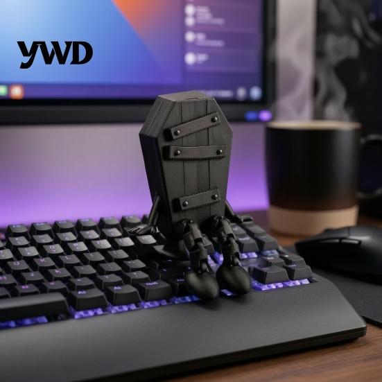 Unique Gothic Gift Articulated Coffin-Shaped Character Figurine, 3D Printed Posable Jointed Desktop Accessory Casket Ornament, Halloween Dark
