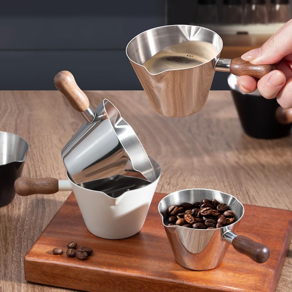 304 Stainless Steel Espresso Measuring Cup Walnut Handle Milk Cup Drink Store