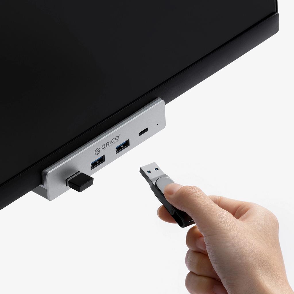 Hub Orico MH4PC montowany na zacisk USB-C / 3x USB-A 3.0 + 1x USB-C 3.0 - srebrny