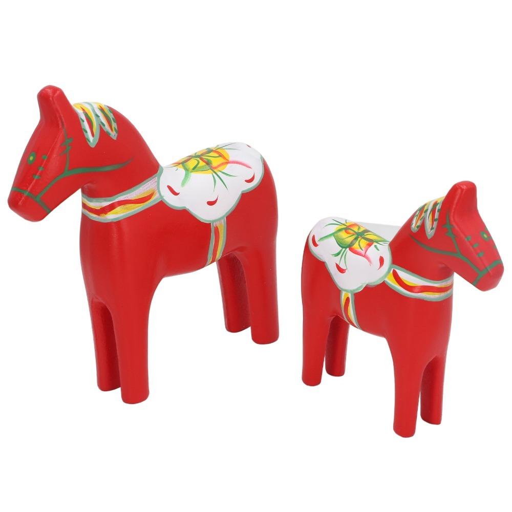 2PCS Red Dala Horse Decor Wooden Wooden Horse Figurine Swedish Dala Horse Christmas Ornament