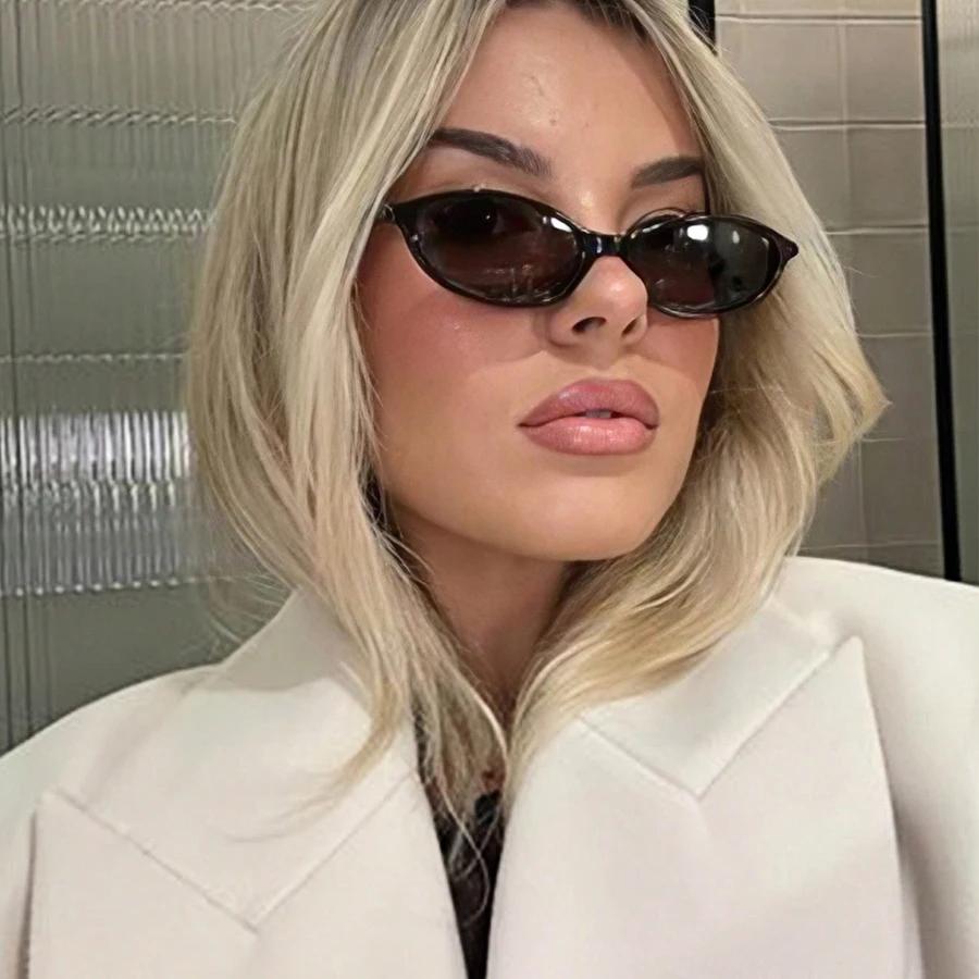 New Retro Oval Cat Eye Sunglasses for Women Y2k Trendy Small Narrow Sunnies 90s Designer Sun Glasses