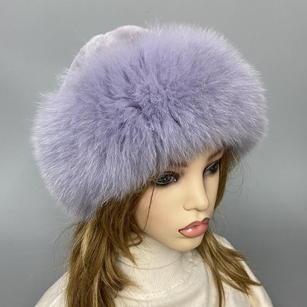 Женская пушистая шапка из лисьего меха - мягкая вязаная зимняя шапка-бини с подкладкой из кроличьего флиса, стильная меховая шапка из натурального меха