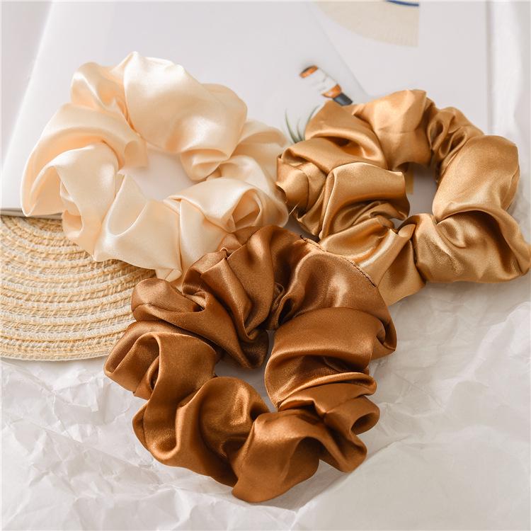 1Pc 12cm Black Brown Women Silk Satin Scrunchies Korean Ladies Girls Elastics Hair Band Ponytail Hold Hair Accessories