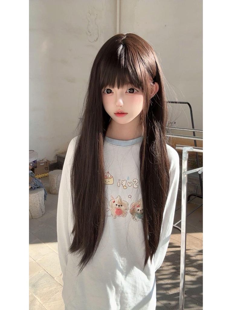 Women's Long Wig - 80cm Lolita Style with Natural Bangs and Full Headpiece