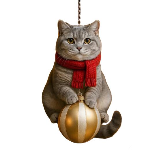 Cat Christmas Ornament Cute Kitten Christmas Ball Ornament 2D Flat Hanging Charm for Car Rearview Mirror