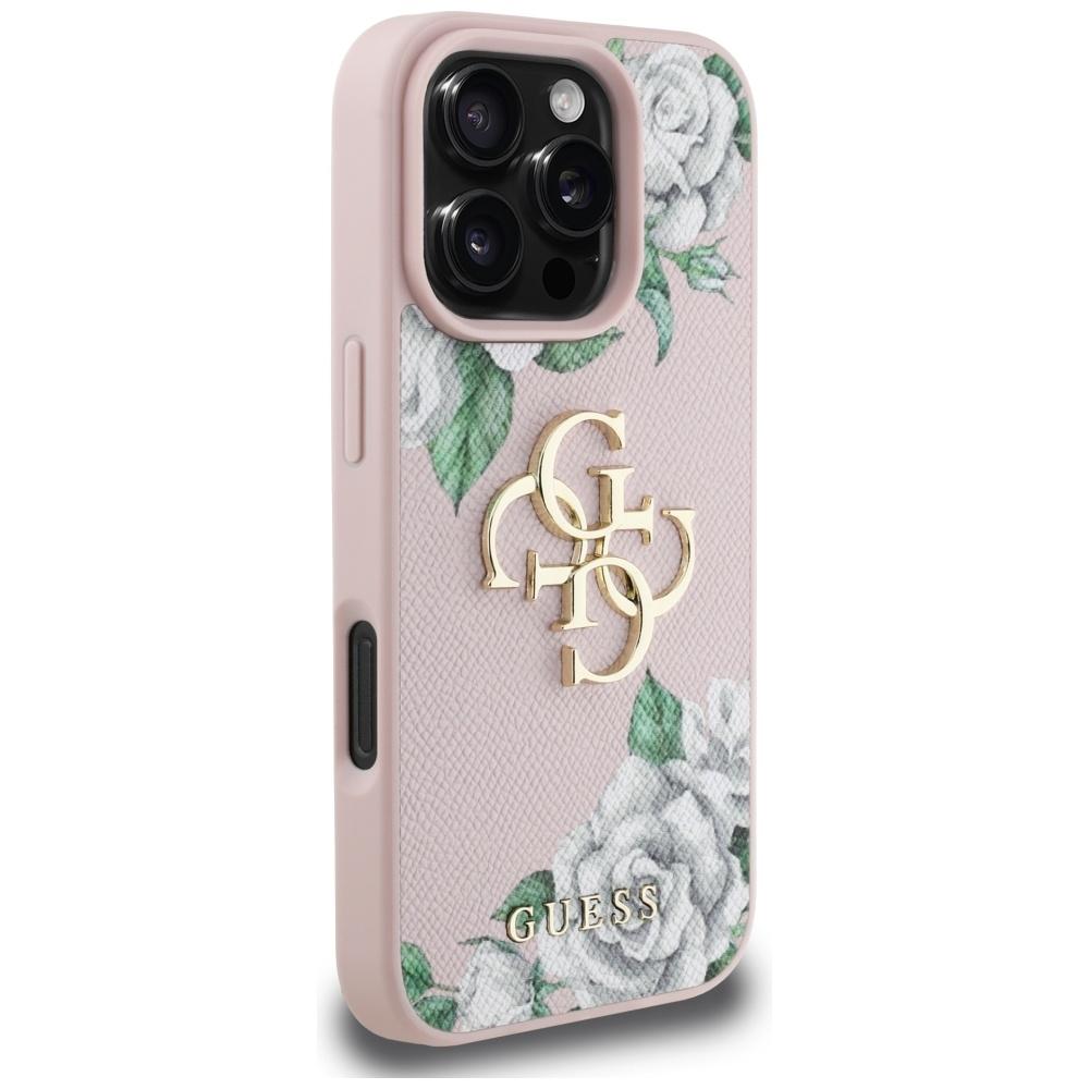 Guess Grained Roses Big 4G logo case for iPhone 16 Pro pink