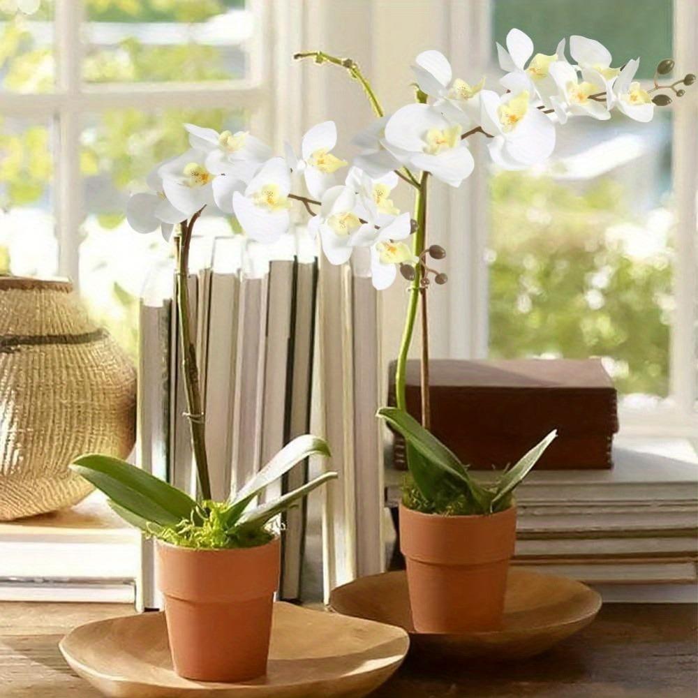 6 PCS Real Look Long Stem Artificial Flowers Faux Orchid Velvet Orchids 97cm Orchids Artificial Flowers for Tall Vase for Home Wedding Decoration