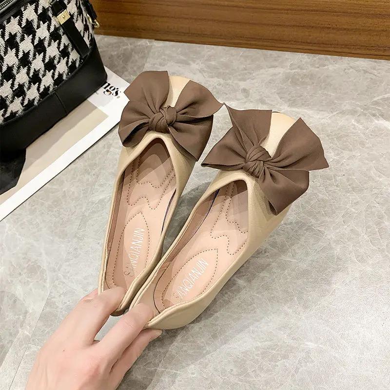 Fashion Woman Flats Evening Square Toe with Bow Shoes for Women Slip On Young Shoe Cheap Clearance High Quality Fashion Spring Wholesale
