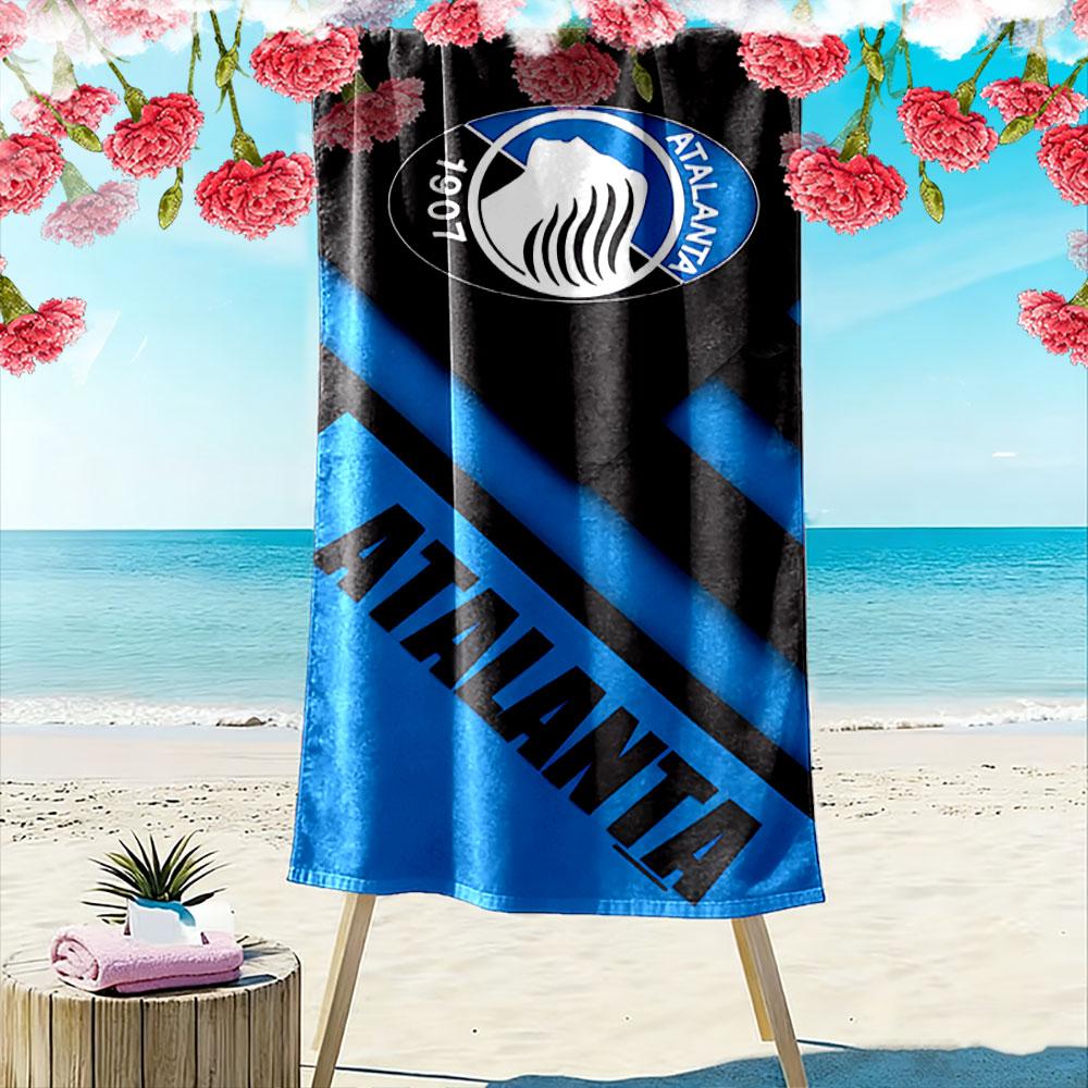 Giant Beach Towel with Atalanta 1907 Black Blue Crest, Quick Dry Microfiber, Soft Absorbent, for Soccer Fan Beach Pool