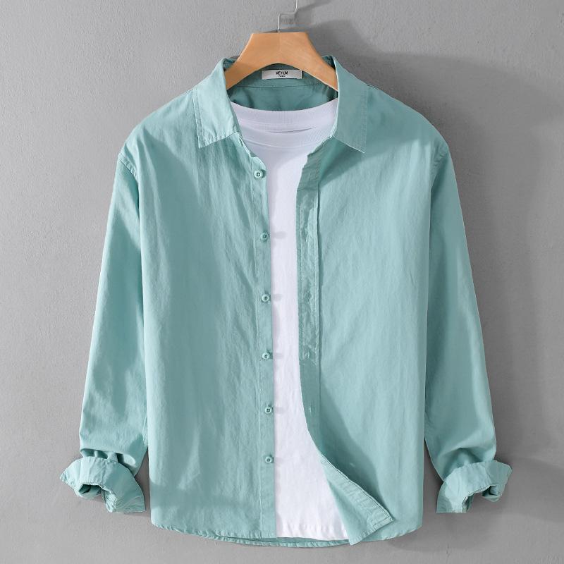 100% чистый хлопок мужская рубашка с длинным рукавом повседневная простая стильная универсальная однотонная рубашка с воротником-лацкан повседневная рубашка базовые мужские топы