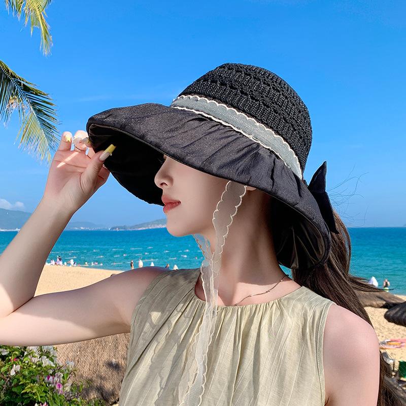 Summer Sunscreen Hat Women's Color Glue Big Eaves Outdoor Travel Visor Fashionable Versatile Face Small Bucket Hat