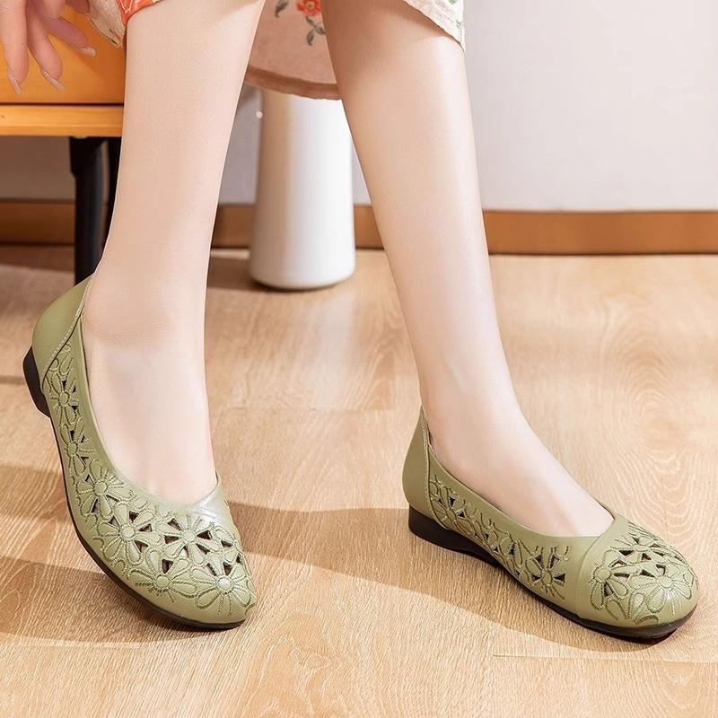 Весна и лето четыре сезона 2025 новая мама среднего и пожилого возраста удобная вышивка полая плоская подошва повседневные туфли Дуду женские