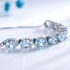 925 Sterling Silver Chain Link Charm Bracelets 9ct  Sky Blue Topaz Aquamarine For Women Party Fine Jewelry Adjustable Bracelet