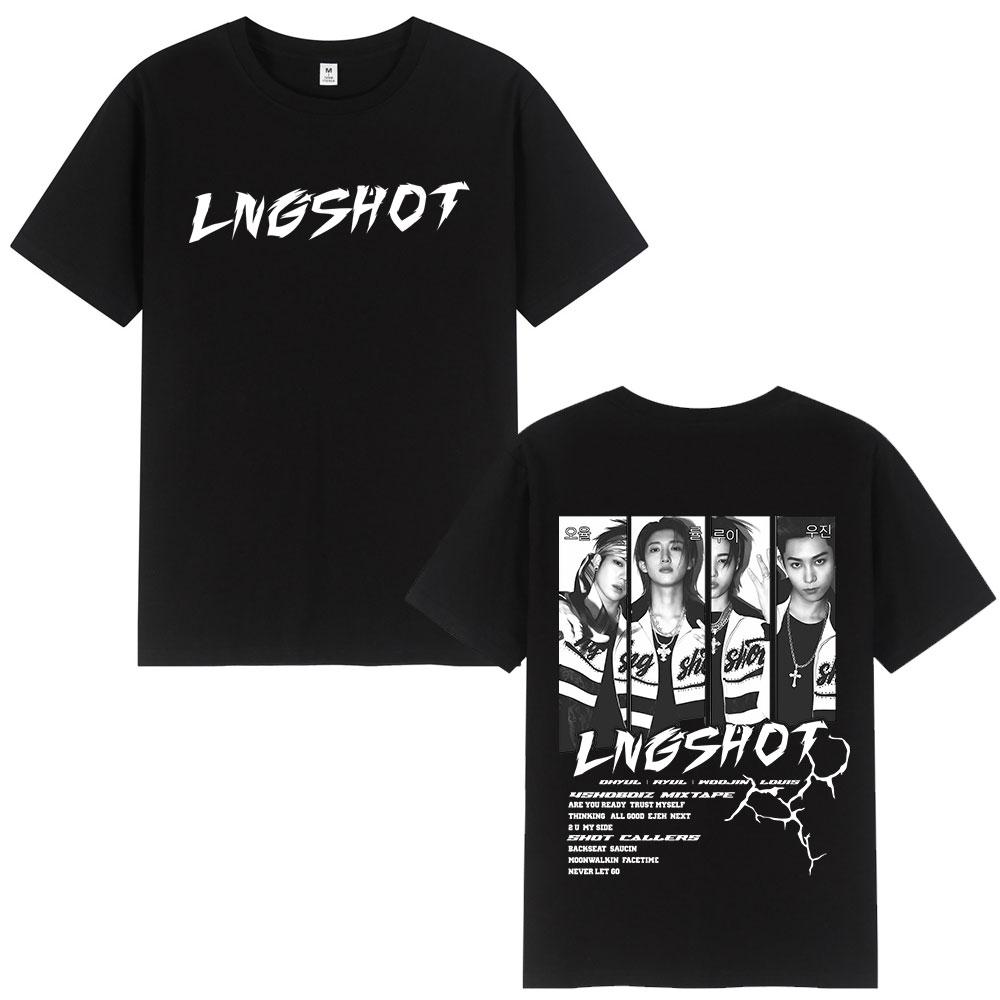 Корейский Kpop Lngshot OHYUL RYUL WOOJIN LOUIS Футболка Унисекс Женская Одежда Мода Хип-Хоп Футболка с Коротким Рукавом Хлопковый Топ Подарки для Фанатов