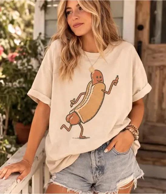 Funny Hotdog Graphic T- Shirt: Retro Foodie Humor Tee