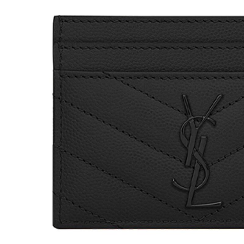 Saint Laurent Кардхолдер YSL Monogram Black Logo из зернистой стеганой кожи с тиснением, женский аксессуар 423291-BOW08-1000