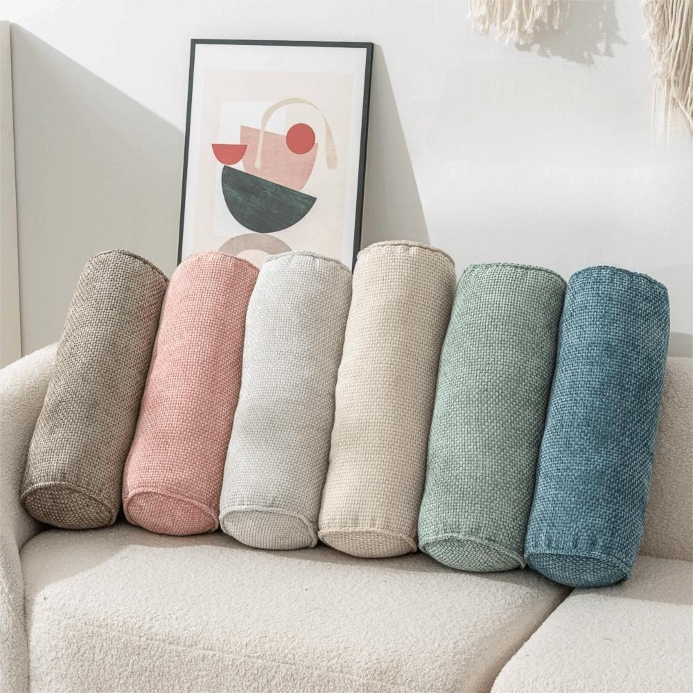 Solid Color Chenille Cylinder Pillow Japanese Style Back Lumber Support Pillow Sofa Cushion  Leg